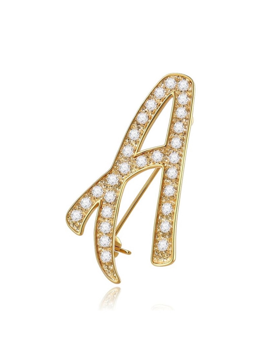 NEW 18k Gold Plated Letter A Brooch | Cubic Zirconia, Breastpin,